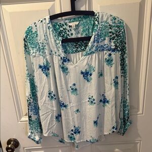 Lucky Brand Blue and Green Floral Blouse Shirt Size L SMOKE FREE HOME